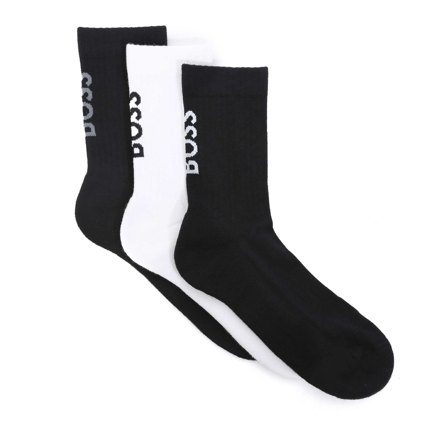 BOSS 3P QS Rib Logo VI Bamboo Sock in Black & White