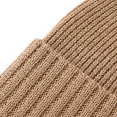 BOSS Fati Beanie Hat in Medium Beige close up