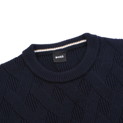 BOSS H Elfredo Knitwear in Dark Blue Neck