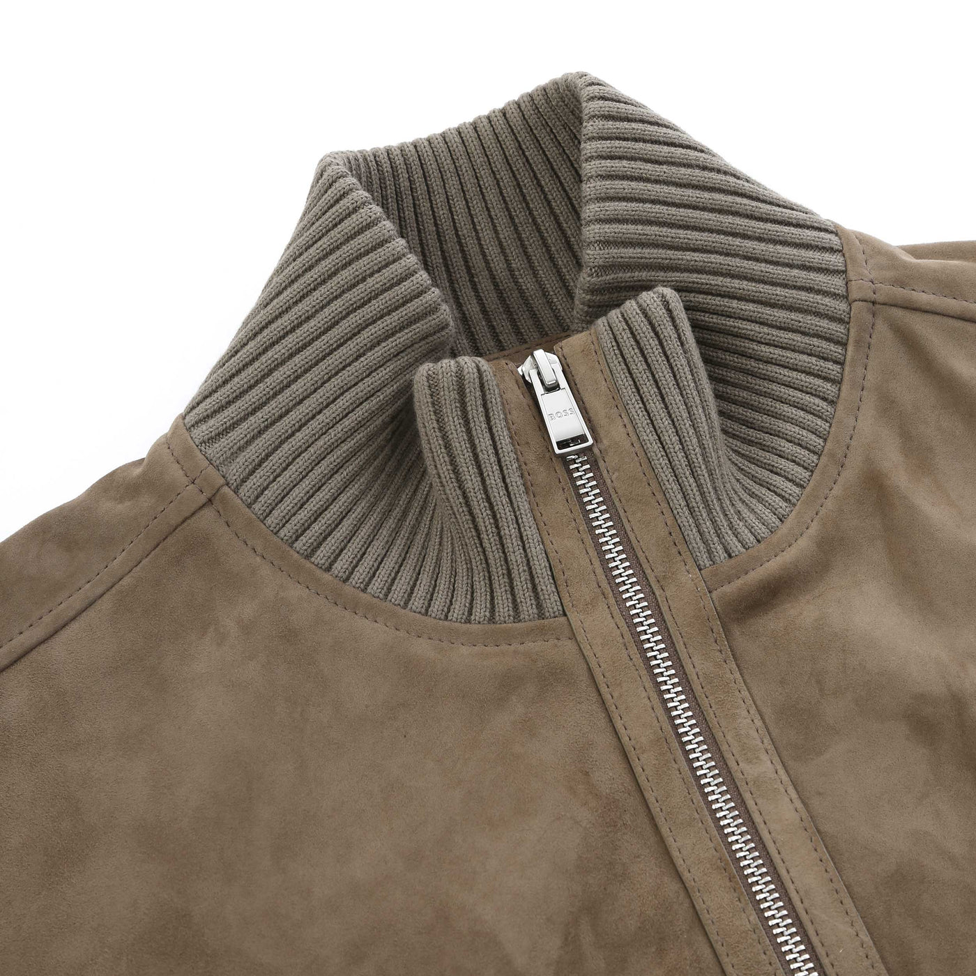 BOSS H Maparo Leather Jacket in Open Brown collar