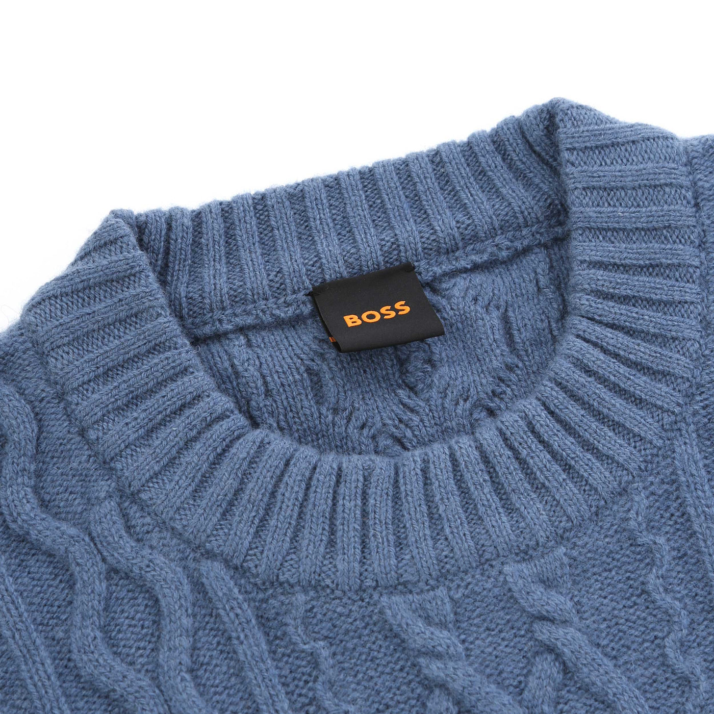 BOSS Kableto Knitwear in Open Blue Neck