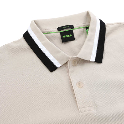 BOSS Paddy AP Heritage Polo Shirt in Beige Collar