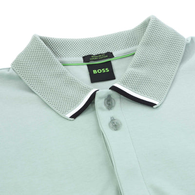 BOSS Paddy Lux Heritage Polo Shirt in Sage Collar