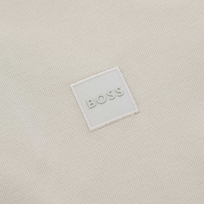 BOSS Passerby Long Sleeve Polo Shirt in Light Beige Logo