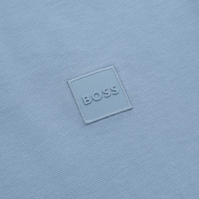 BOSS Passerby Long Sleeve Polo Shirt in Light Pastel Blue Logo