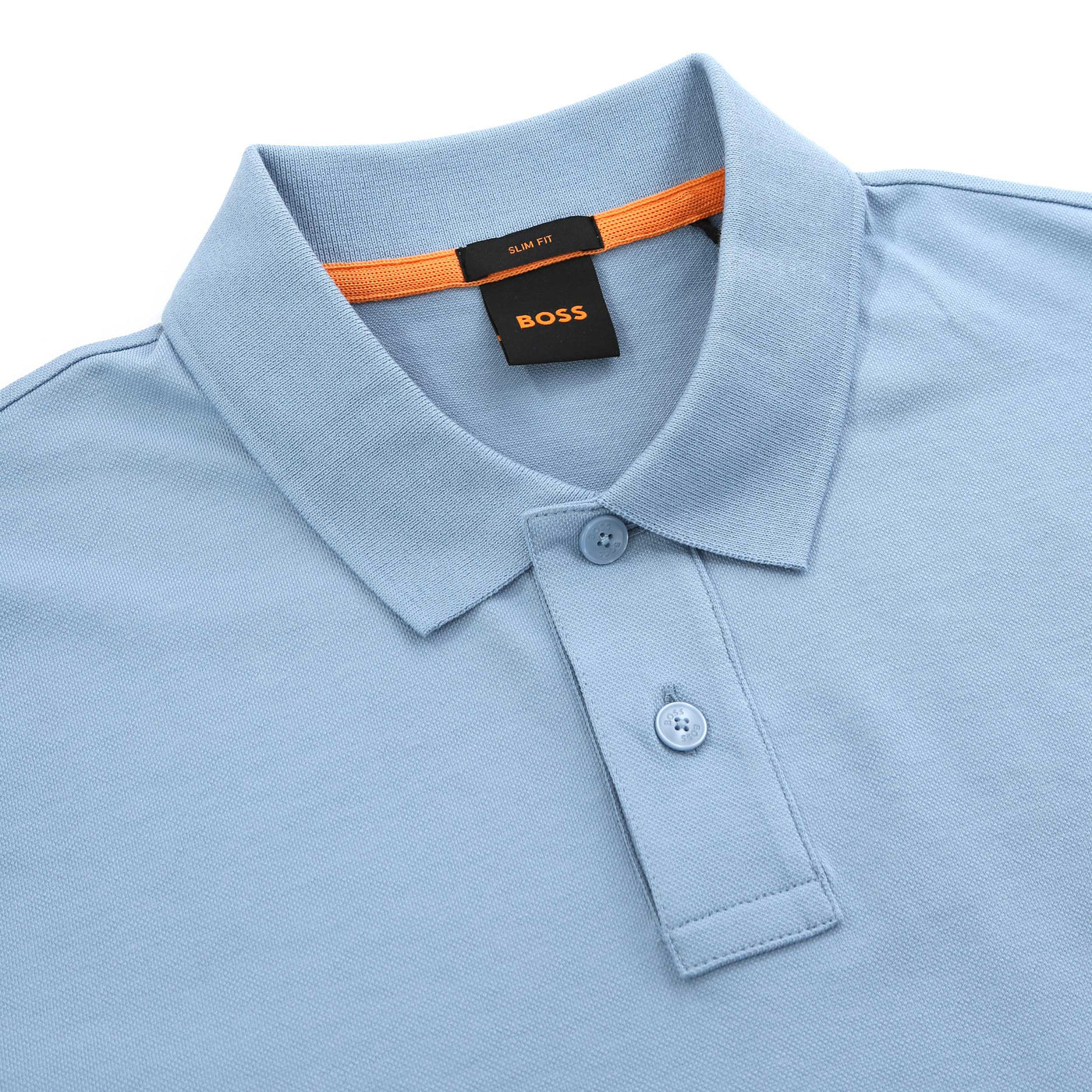 BOSS Passerby Long Sleeve Polo Shirt in Light Pastel Blue Placket