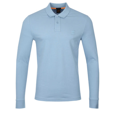 BOSS Passerby Long Sleeve Polo Shirt in Light Pastel Blue