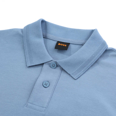 BOSS Pe Interlock Polo Shirt in Light Blue Collar