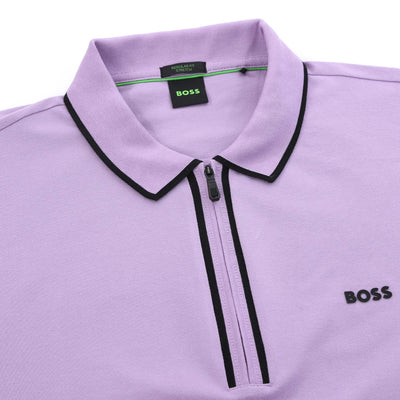 BOSS Philix Tape Polo Shirt in Light Purple Placket