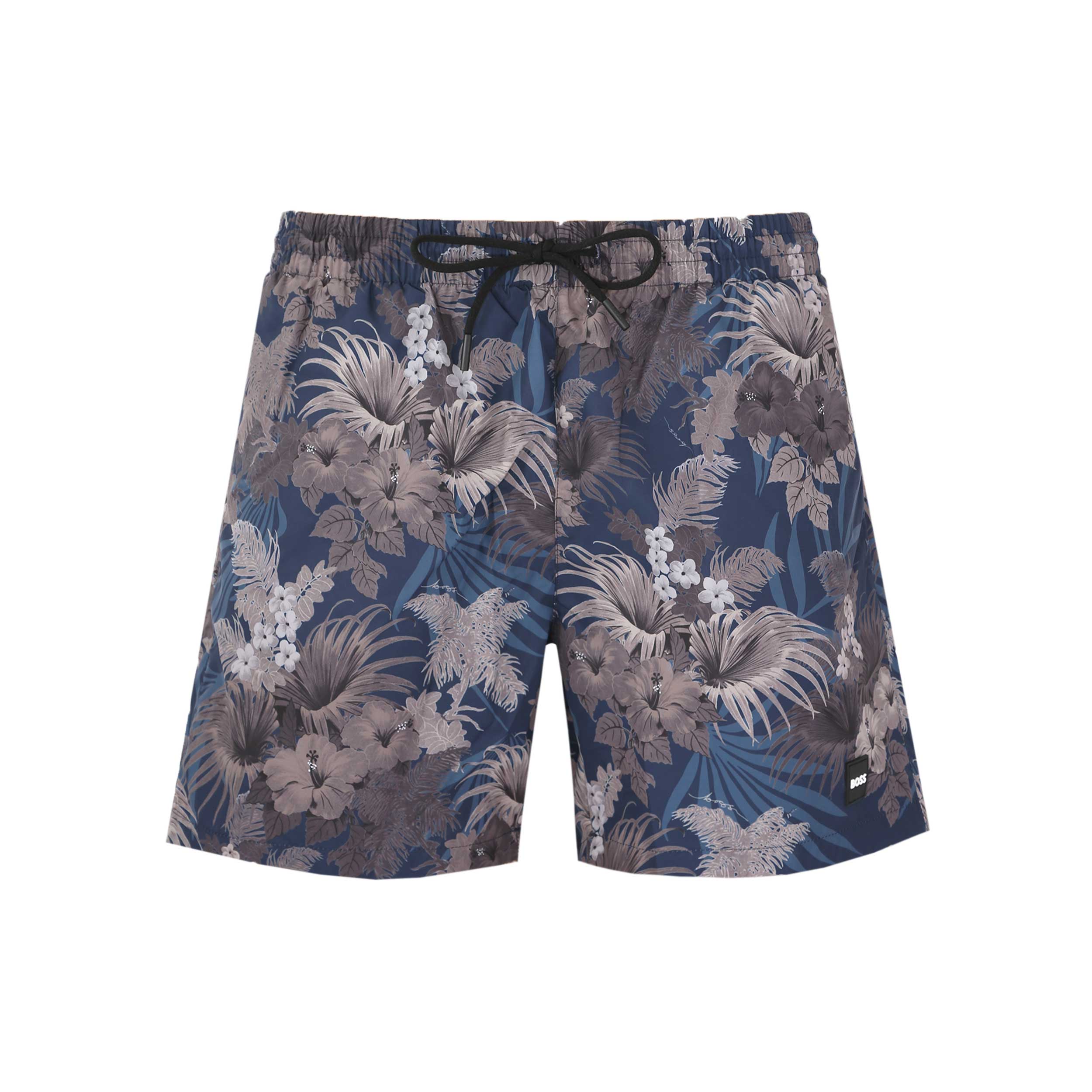 BOSS Piranha Swim Short in Medium Brown Navy