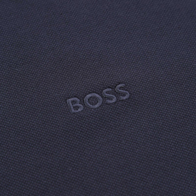 BOSS Plisy Long Sleeve Polo Shirt in Navy Logo