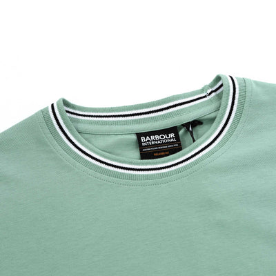 Barbour Central Logo Tipped T Shirt in Granite Green Neck