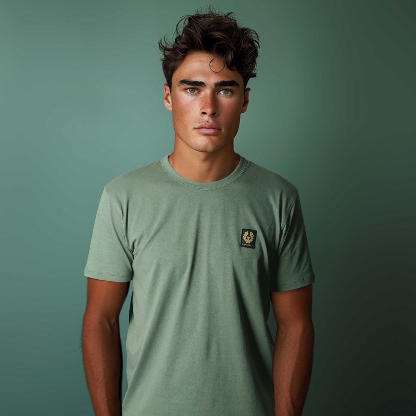 Belstaff Classic T-Shirt in Mineral Green Model