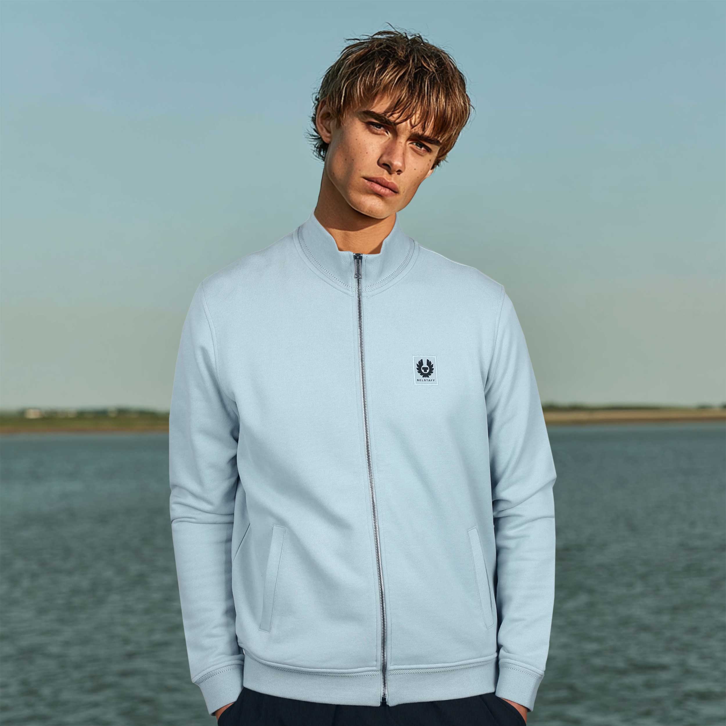 Belstaff Full Zip Sweat Top in Quarry Blue