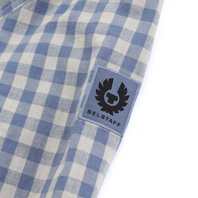 Belstaff Scale Linen Shirt in Blue Flint & Stone Beige Logo
