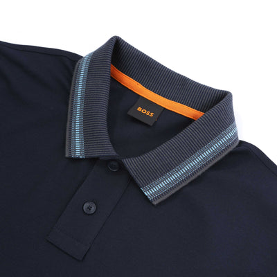 BOSS PeGlitchKnit Polo Shirt in Dark Blue Collar