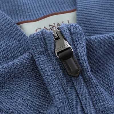 Canali 1/4 Zip Knitwear in Blue Zip