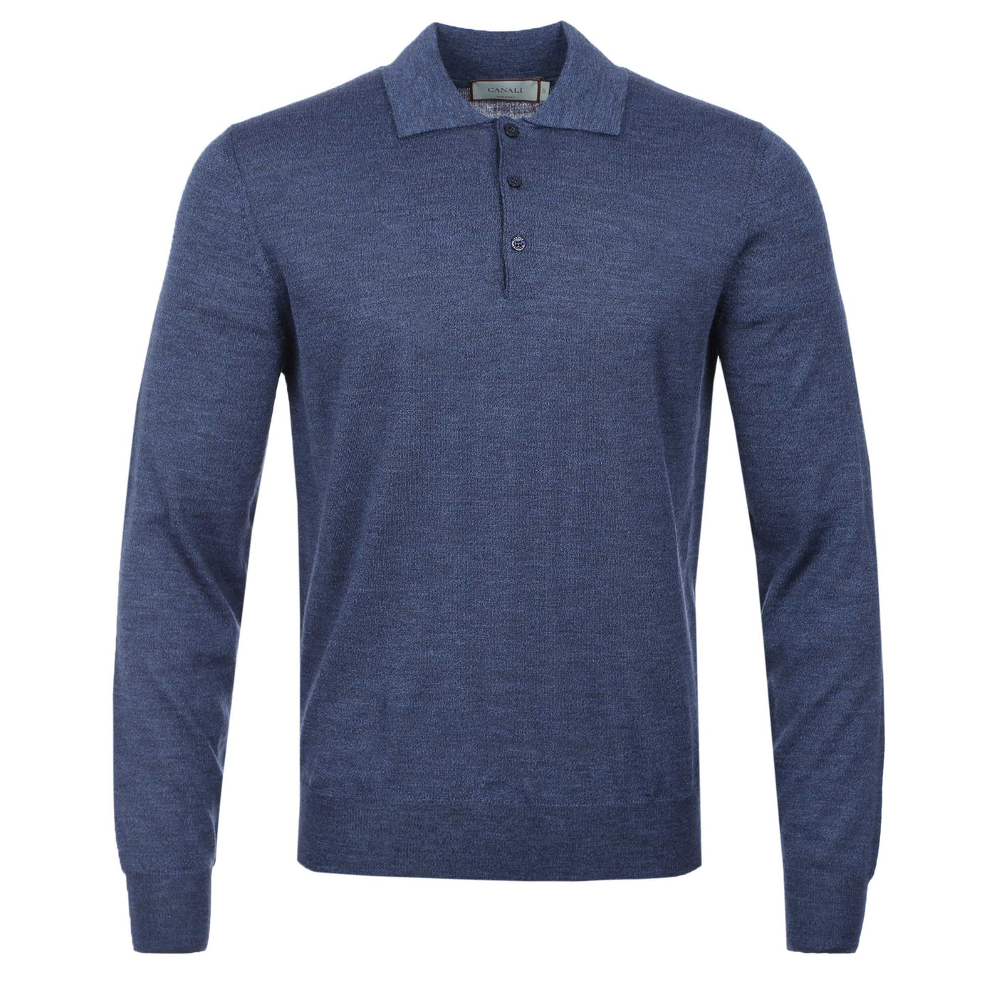 Canali 3 Button Knitted Polo in Blue Marl