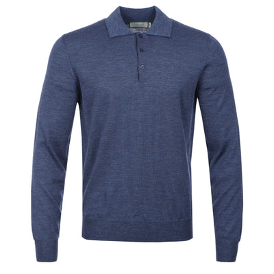 Canali 3 Button Knitted Polo in Blue Marl