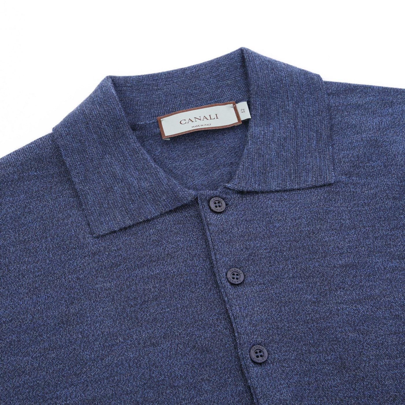 Canali 3 Button Knitted Polo in Blue Marl Placket