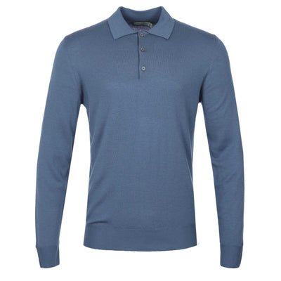 Canali 3 Button Knitted Polo in Blue