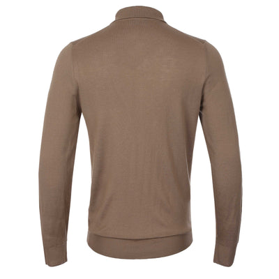 Canali 3 Button Knitted Polo in Cappuccino Back