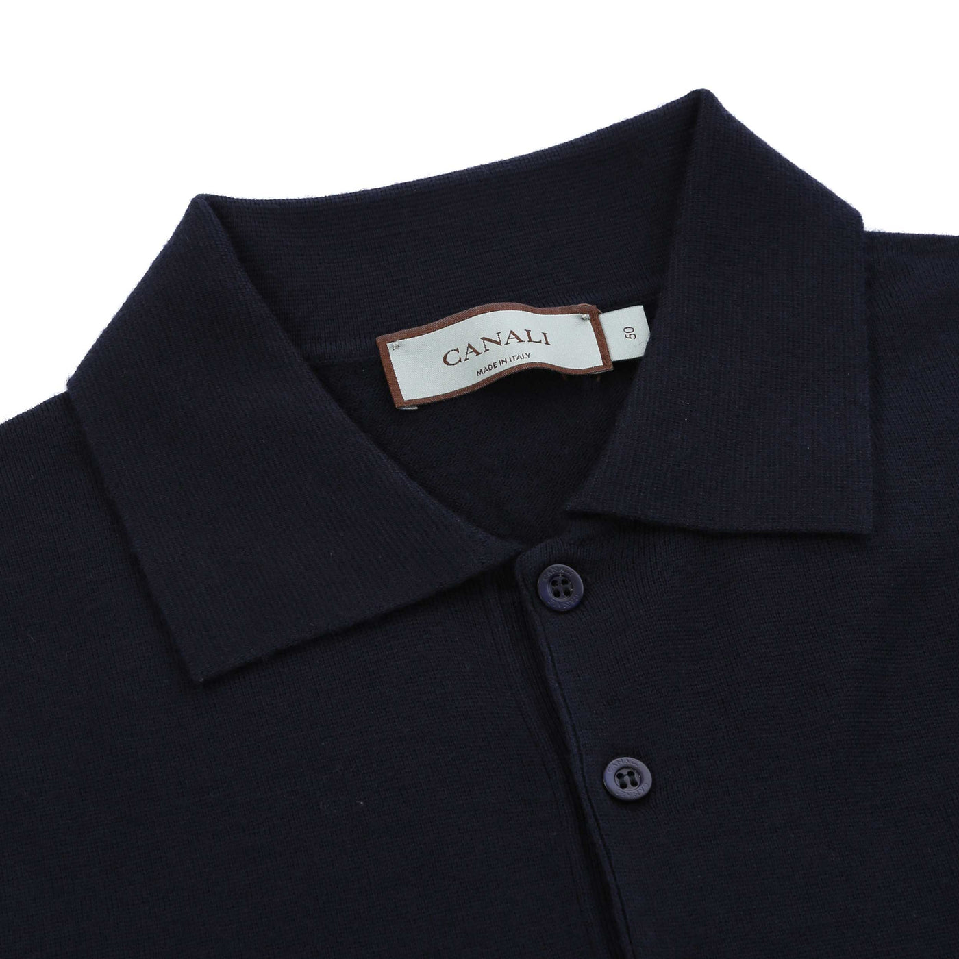 Canali 3 Button Knitted Polo in Navy Collar