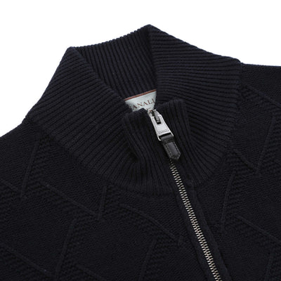 Canali Chunky Cardigan in Navy Neck