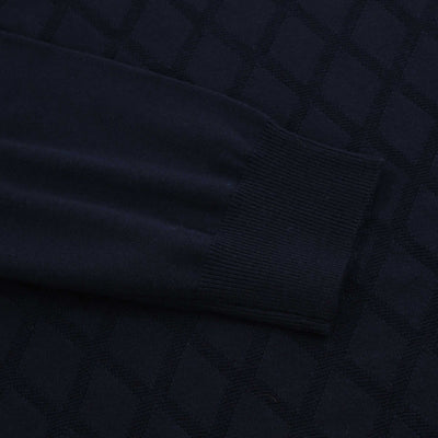 Canali Crew Neck Diamond Print Knitwear in Navy Cuff