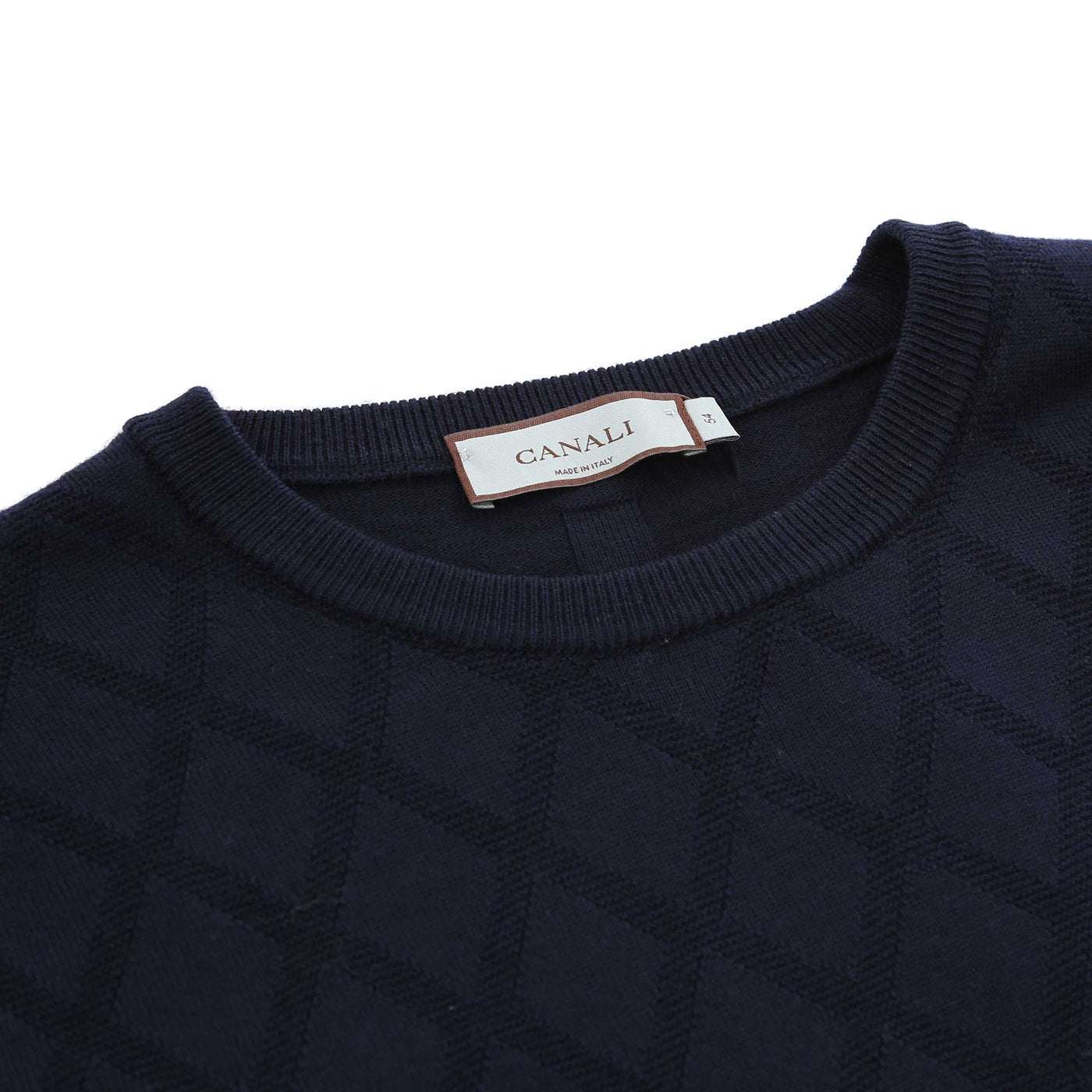 Canali Crew Neck Diamond Print Knitwear in Navy Neck
