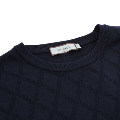 Canali Crew Neck Diamond Print Knitwear in Navy Neck