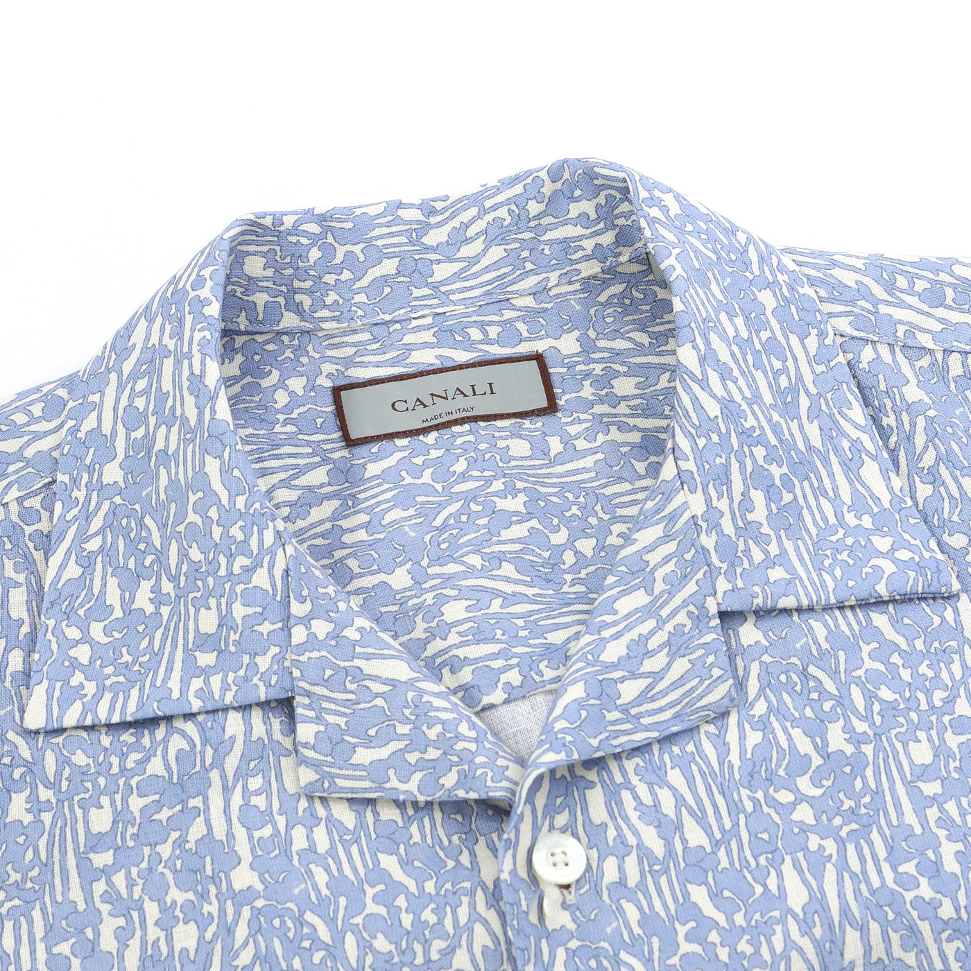 Canali Floral Print Short Sleeve Shirt in Sky Blue Collar