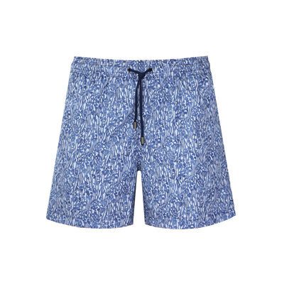 Canali Floral Print Swim Short in Mid Blue