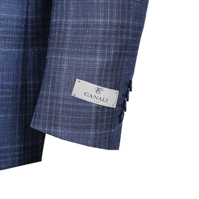 Canali Notch Lapel Milano Jacket in Navy Check Cuff