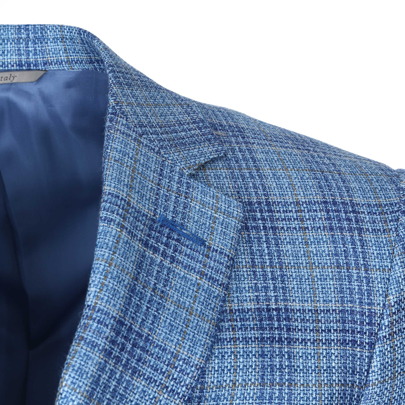 Canali Notch Lapel Milano Jacket in Sky Blue Check Lapel