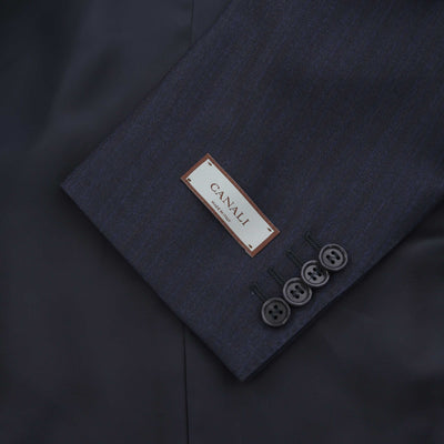 Canali Notch Lapel Self Stripe Suit in Navy Cuff