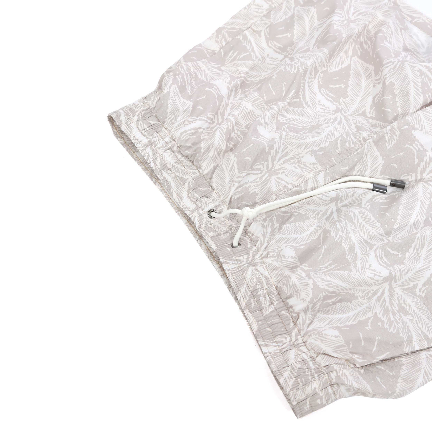 Canali Palm Print Swim Short in Beige Drawstring