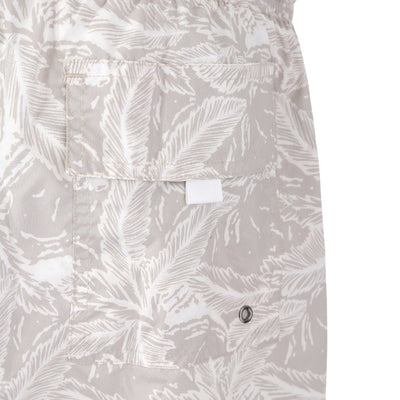 Canali Palm Print Swim Short in Beige Seat Pocket