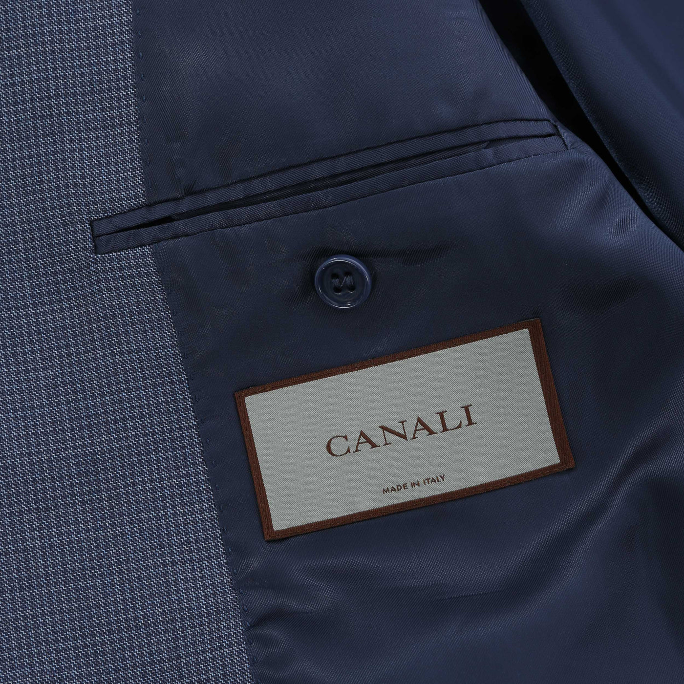 Canali Peak Lapel Microcheck Suit in Airforce Blue Lining
