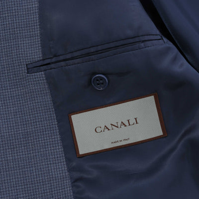 Canali Peak Lapel Microcheck Suit in Airforce Blue Lining