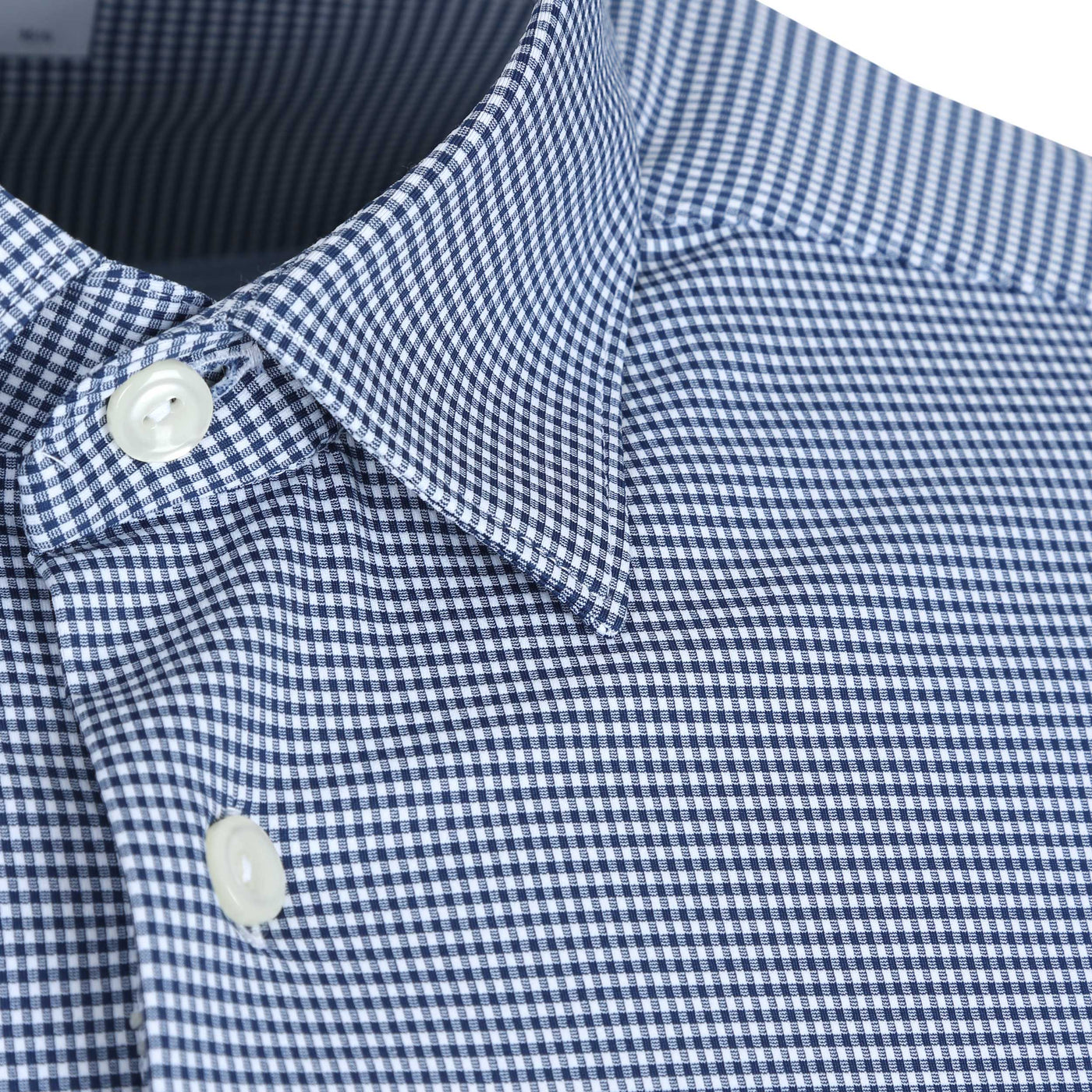 Eton 4 Way Stretch Gingham Check Shirt in Navy Collar