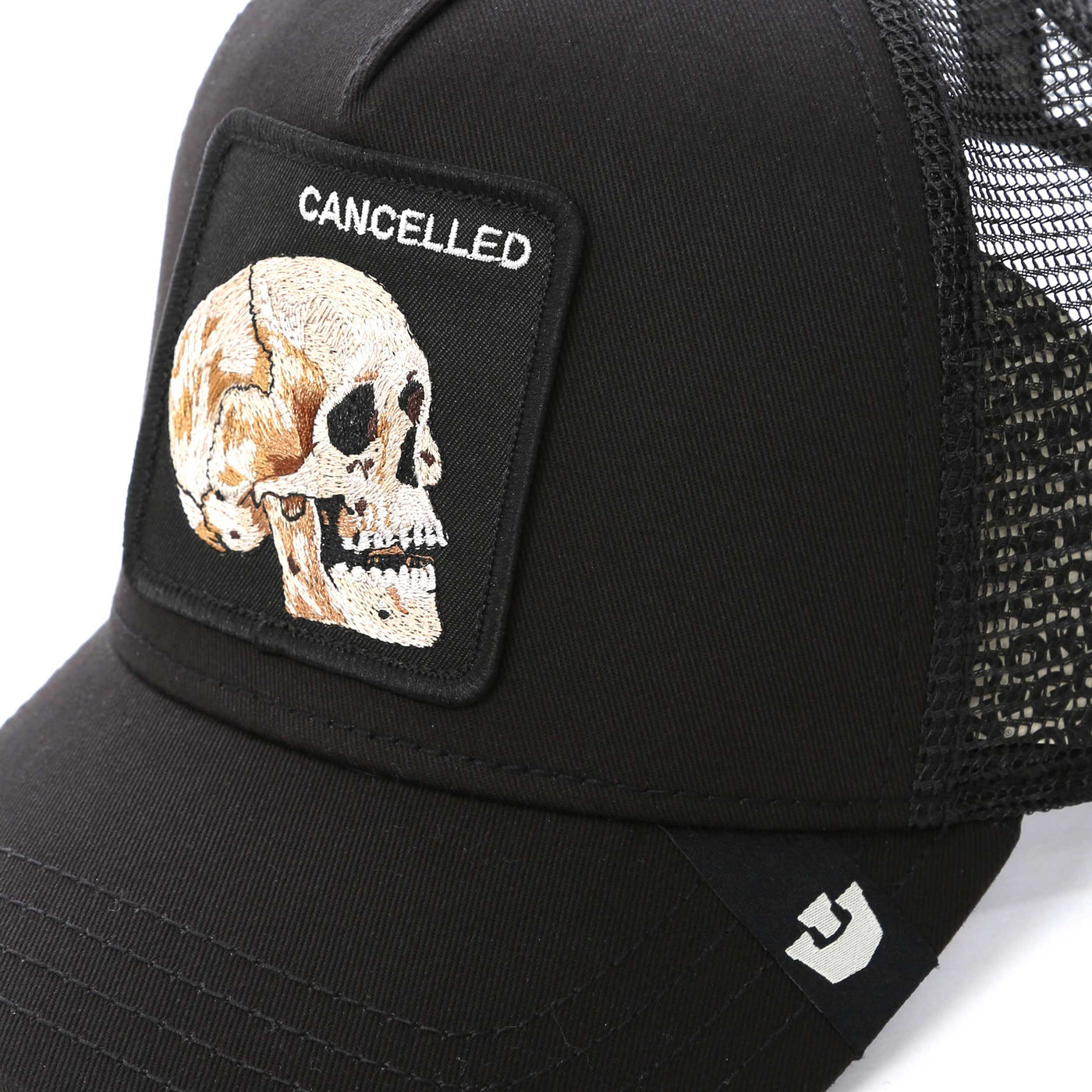 Goorin Bros The Cancelled Skull Trucker Cap in Black Logo