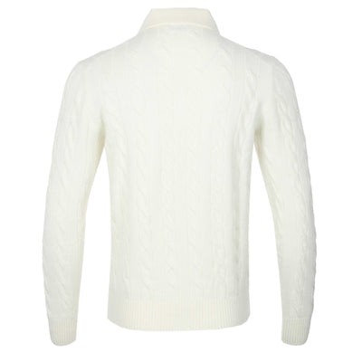 Gran Sasso 3 Button Cable Knitwear in Winter White Back