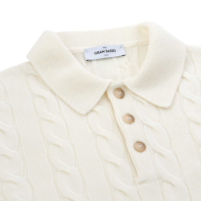 Gran Sasso 3 Button Cable Knitwear in Winter White Placket
