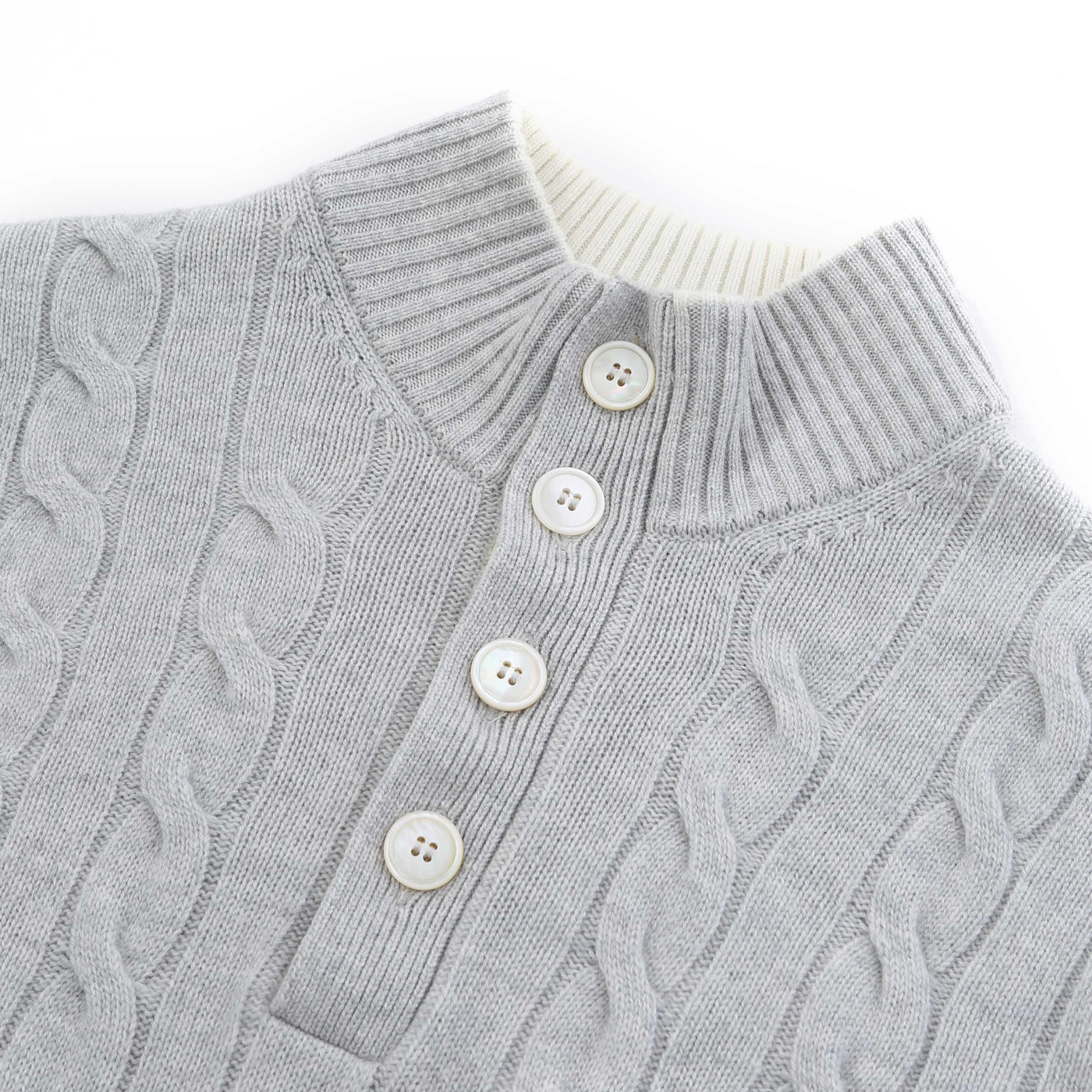 Gran Sasso 4 Button Chunky Cable Knitwear in Light Grey