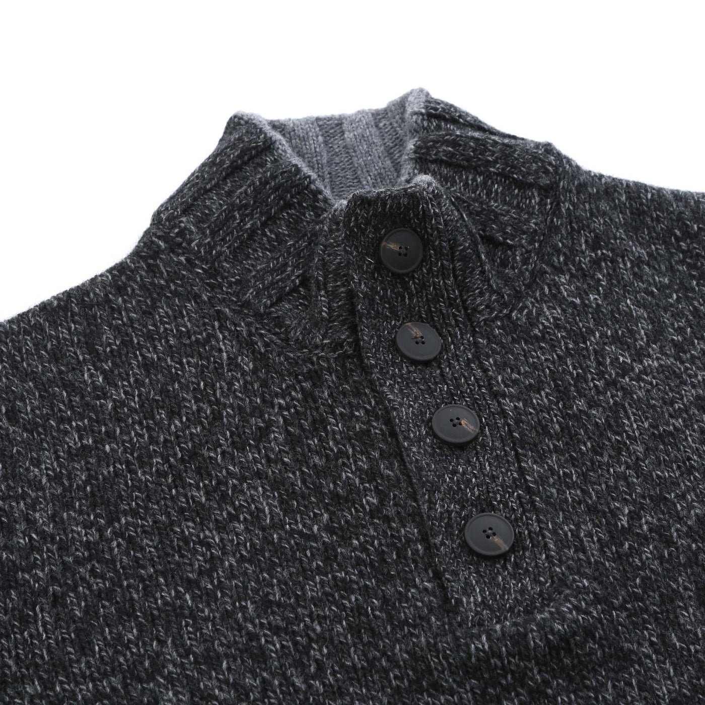 Gran Sasso 4 Button Chunky Knitwear in Black & Grey Placket
