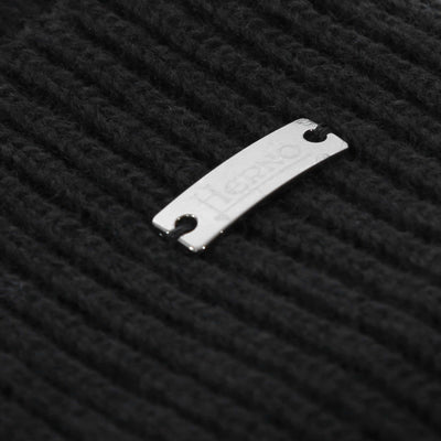 Herno Beanie A Coste In Lana Beanie Hat in Black Logo