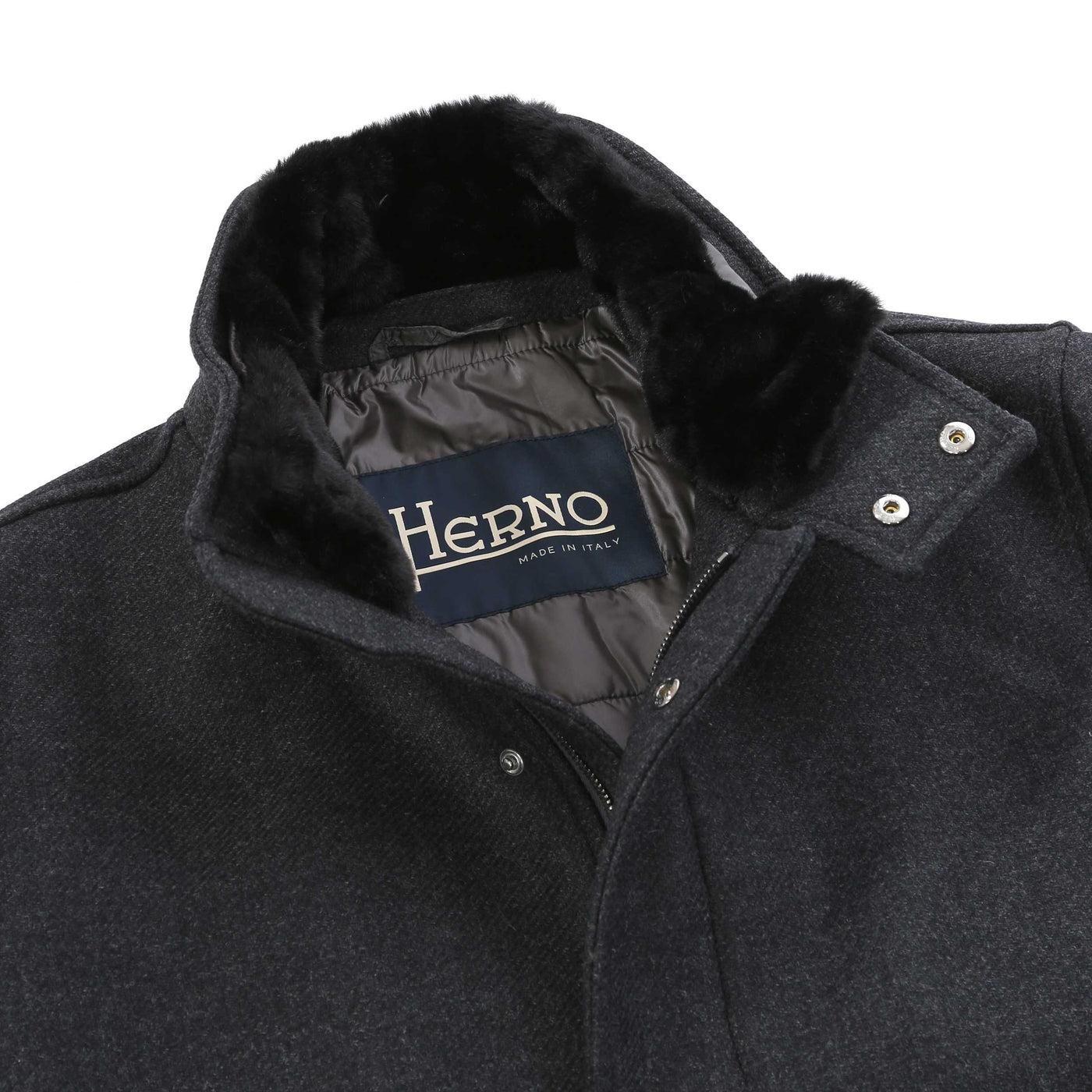 Herno Cappotto Con Collo Ecopelliccia Jacket in Anthracite Trim