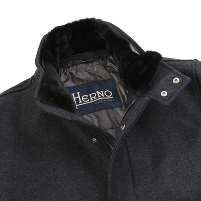 Herno Cappotto Con Collo Ecopelliccia Jacket in Anthracite Trim