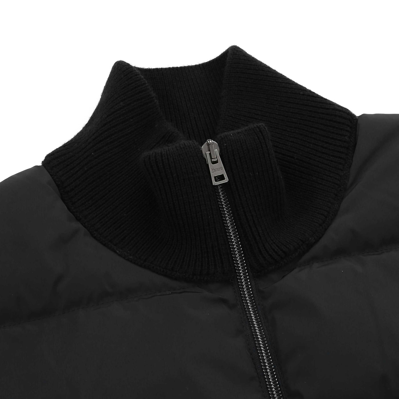 Herno Cardigan In Maglia E Nylon Imbot Hybrid Knitwear in Black Neck